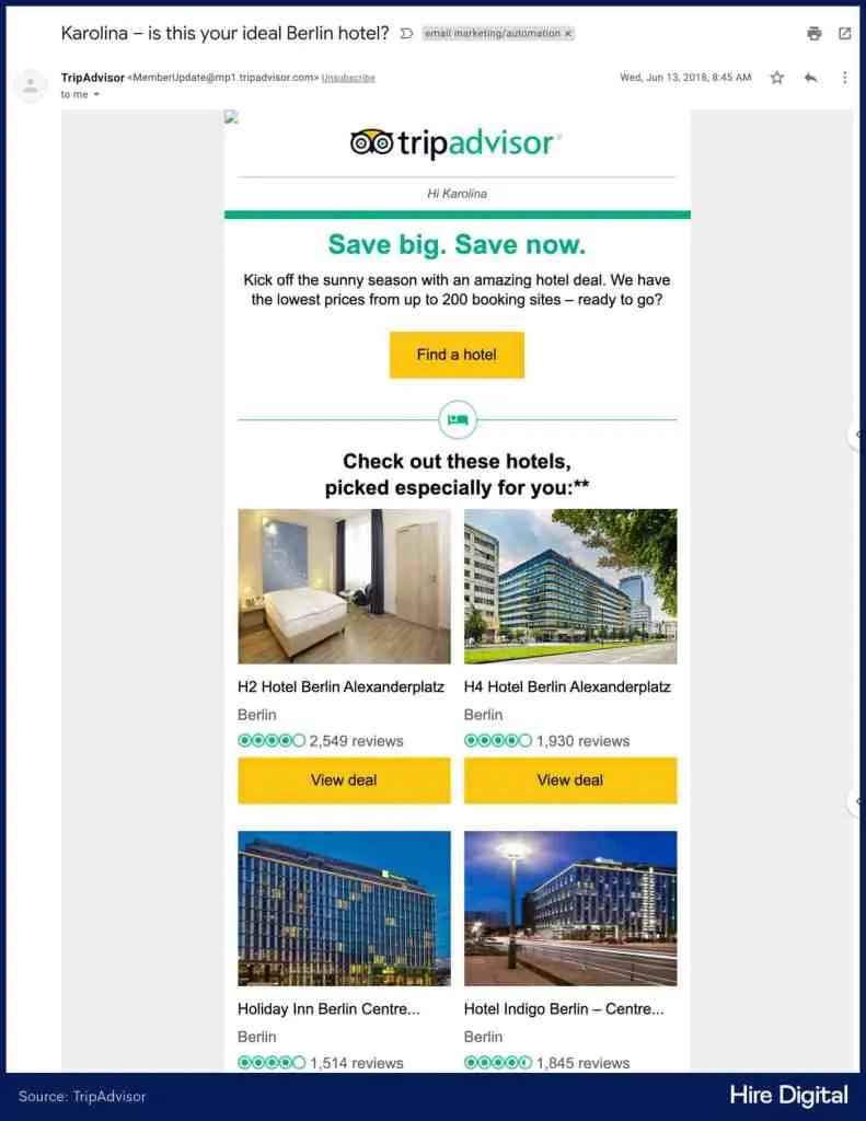 TripAdvisor Personalized Email Newsletter