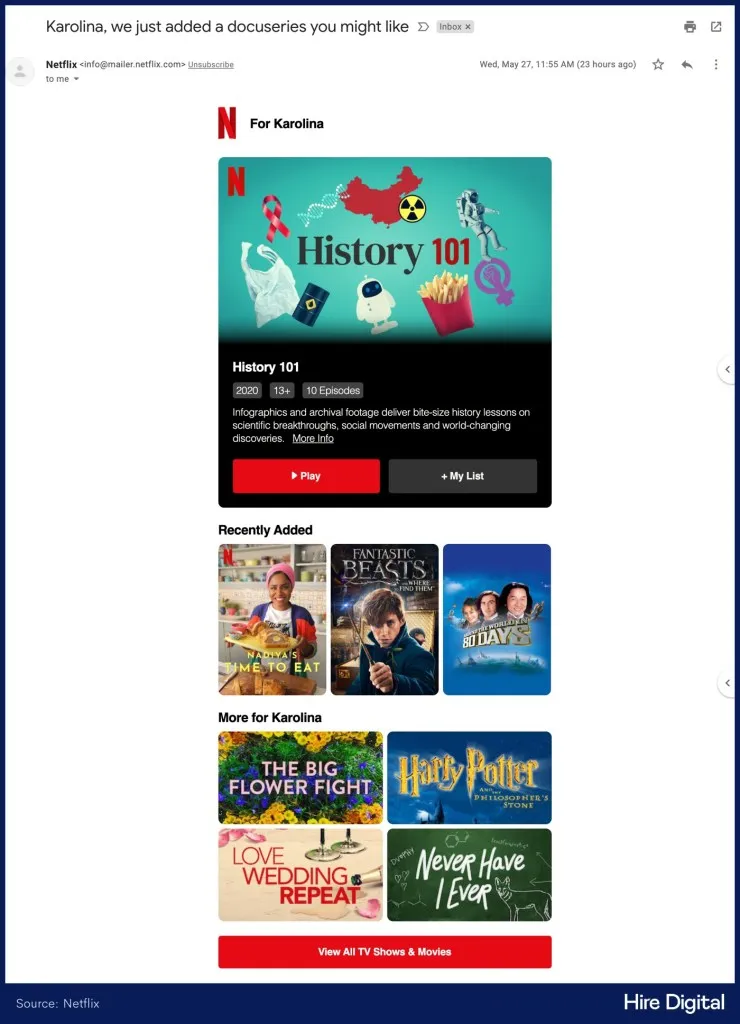 Netflix Personalized Email Newsletter